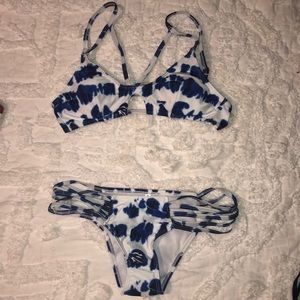 Blue and White Tie-dye Swim Suit